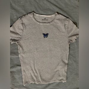 Xs Hollister black and white striped shirt with blue butterfly